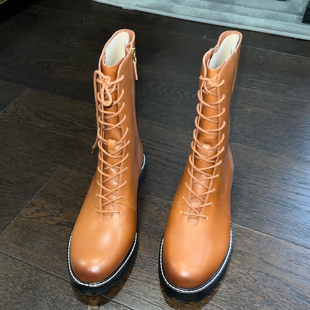 Brand New - J. Crew Gwen lug-sole leather lace-up tall shaft boots, size 9.5